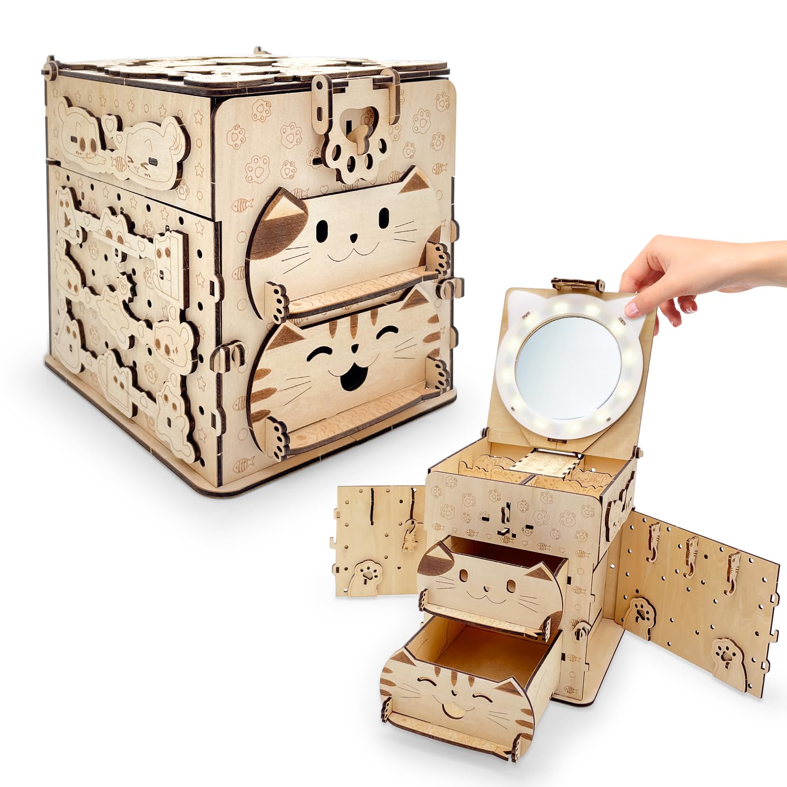 トールペイント　作品　一点物　木製　ジュエリーボックス　小物収納　蝶　猫脚 Amazon.co.jp: Hitish 3D木製パズル 猫の宝箱 木製模型組み立て